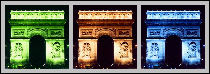 [three Arc de Triomphe images, all different colors]